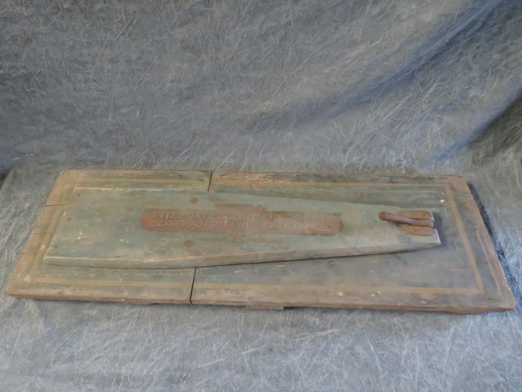 Antique Painted Wood International Harvester Part / Sign