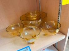 (7) Piece Mid Century Amber Glass Dessert Set
