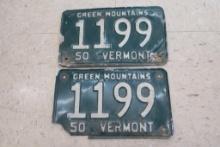 1950 Vermont License Plate Pair 1199