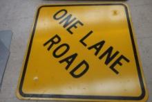 One Lane Road Ahead Street Sign Metal