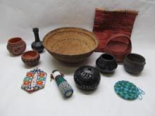 Native American Acoma Pots, Beadwork,