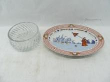 Asian Platter & Heavy Crystal Bowl