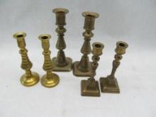 (3) Pairs Small Brass Antique Candlesticks