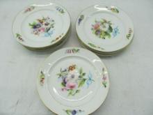 (10) French Hand Painted Floral 8 1/4" Luncheon Plates