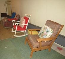 Vintage Upholstered Chairs w/Foot Stools