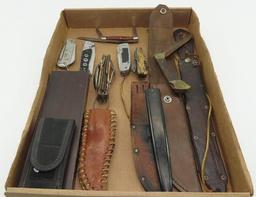 (8) Assorted Folding Knives & 5 Sheaths