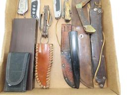 (8) Assorted Folding Knives & 5 Sheaths