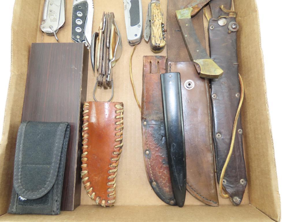 (8) Assorted Folding Knives & 5 Sheaths