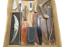 (8) Assorted Folding Knives & 5 Sheaths