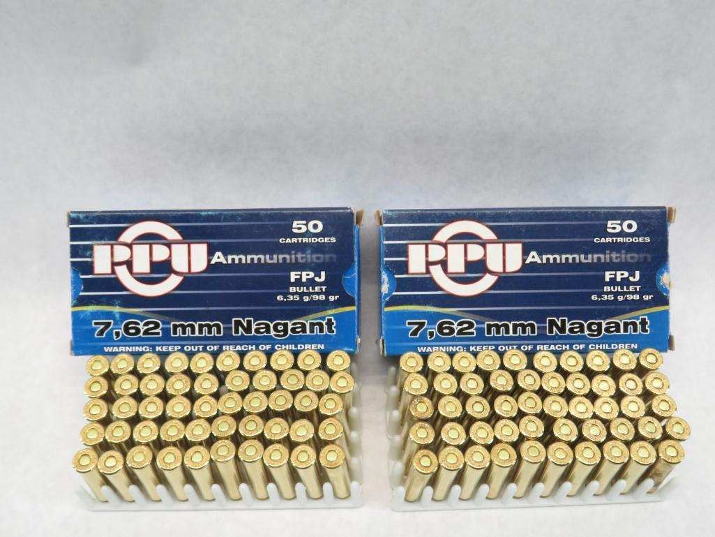 (100) Cartridges of PPU 7,62mm Nagant