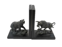 Patinated Iron Bull & Bear Bookends