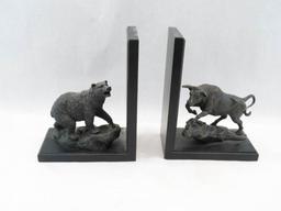 Patinated Iron Bull & Bear Bookends