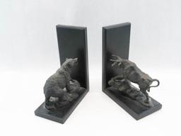 Patinated Iron Bull & Bear Bookends