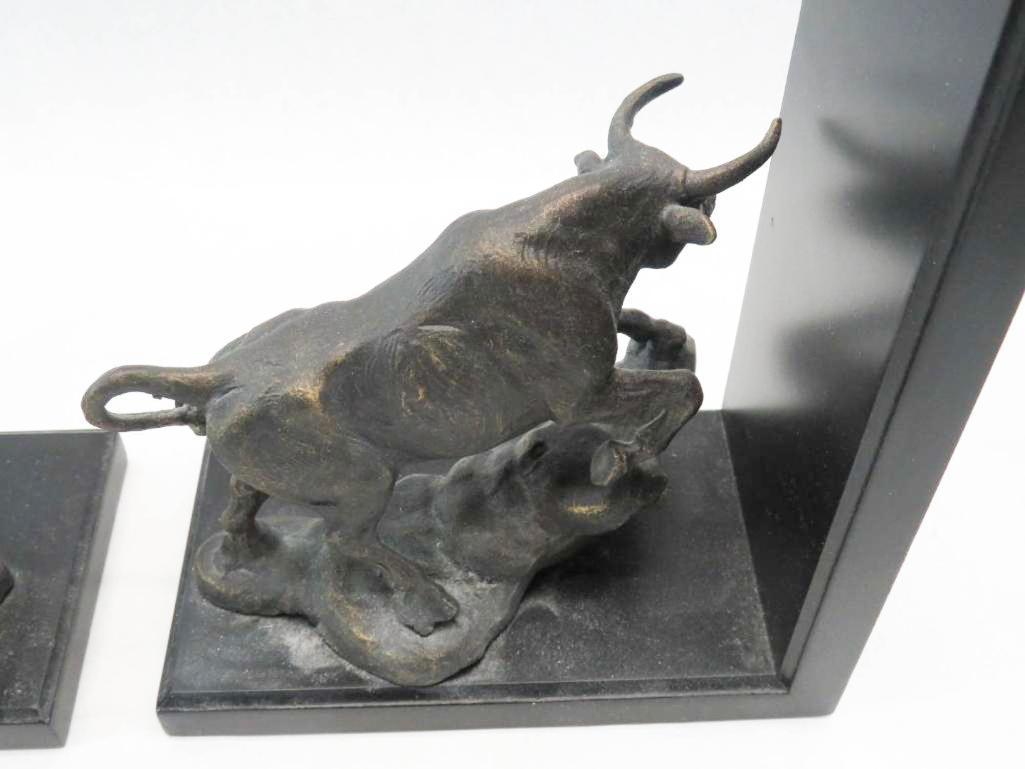 Patinated Iron Bull & Bear Bookends