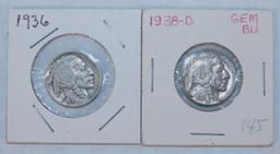 (2) Buffalo Nickels