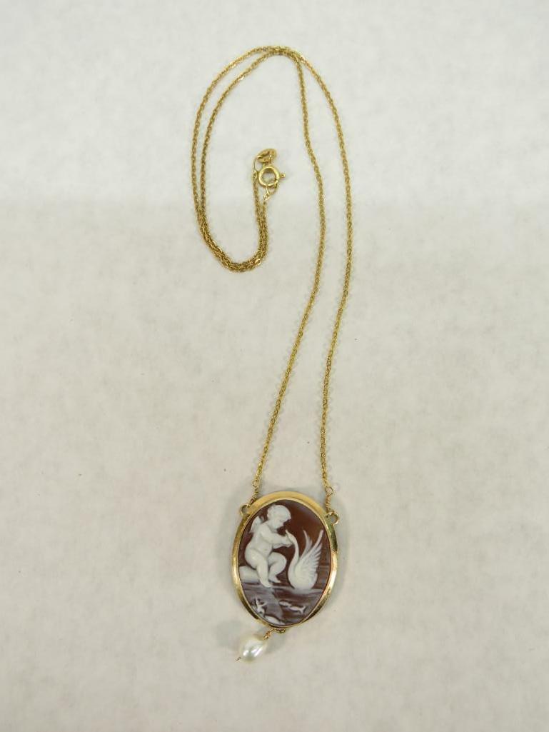 14K Yellow Gold & Cameo Necklace