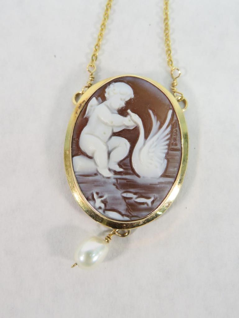 14K Yellow Gold & Cameo Necklace