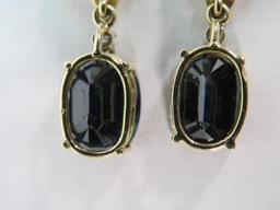 Pair of 14K Yellow Gold, Diamond & Sapphire Earrings