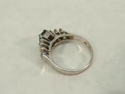 14K White Gold, Diamond & Emerald Ring