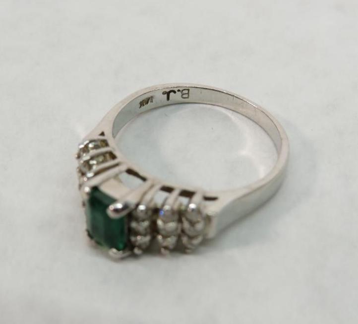 14K White Gold, Diamond & Emerald Ring