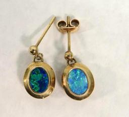Pair of 14K Yellow Gold & Opal earrings