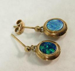 Pair of 14K Yellow Gold & Opal earrings