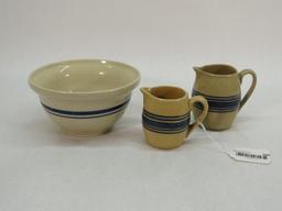 Stoneware Bowl & (2) Pitchers