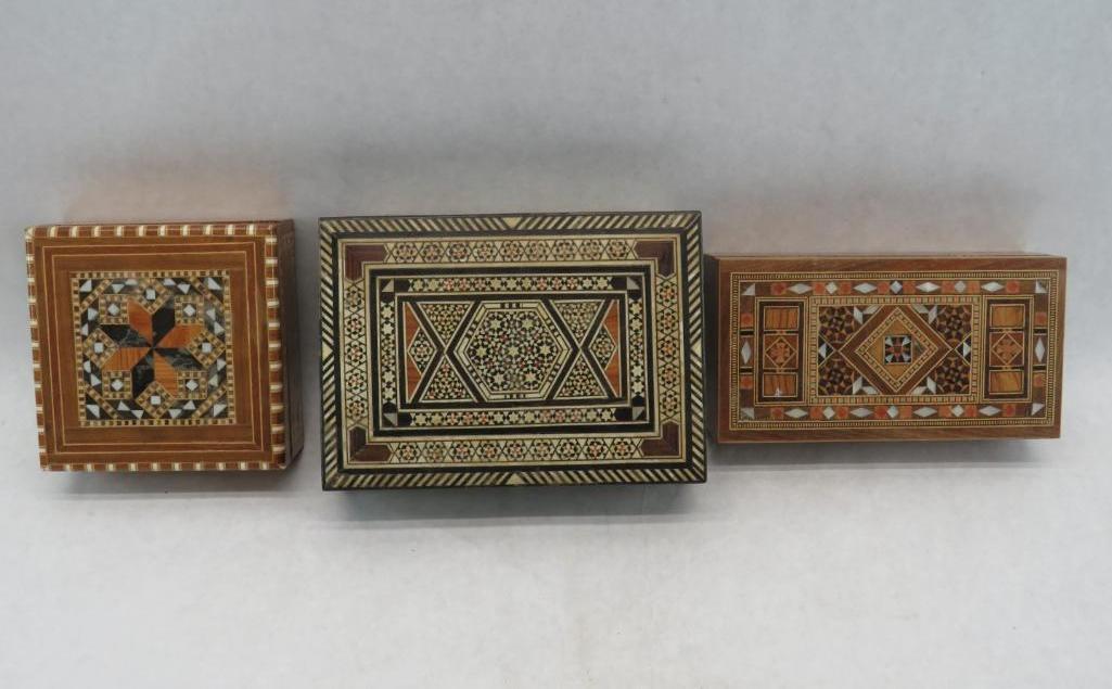 (3) Lebanese Inlaid Boxes & (5) Coasters