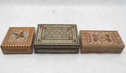 (3) Lebanese Inlaid Boxes & (5) Coasters