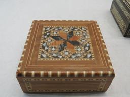 (3) Lebanese Inlaid Boxes & (5) Coasters