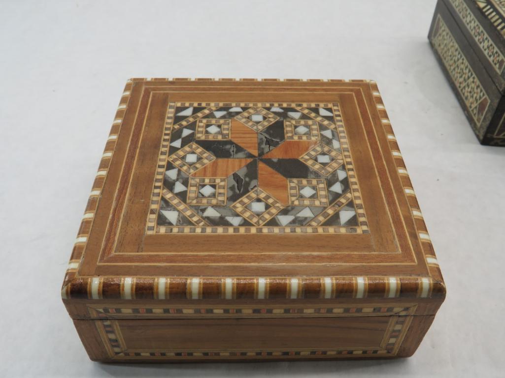 (3) Lebanese Inlaid Boxes & (5) Coasters