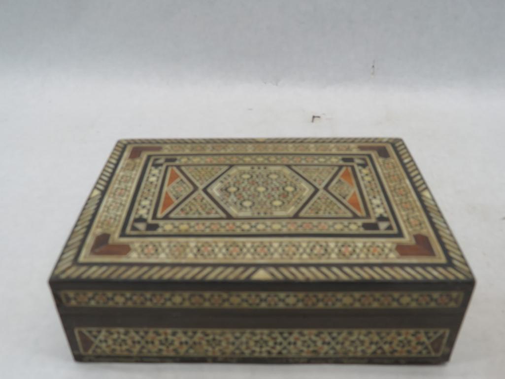 (3) Lebanese Inlaid Boxes & (5) Coasters