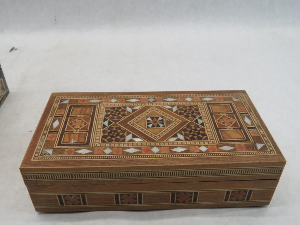 (3) Lebanese Inlaid Boxes & (5) Coasters