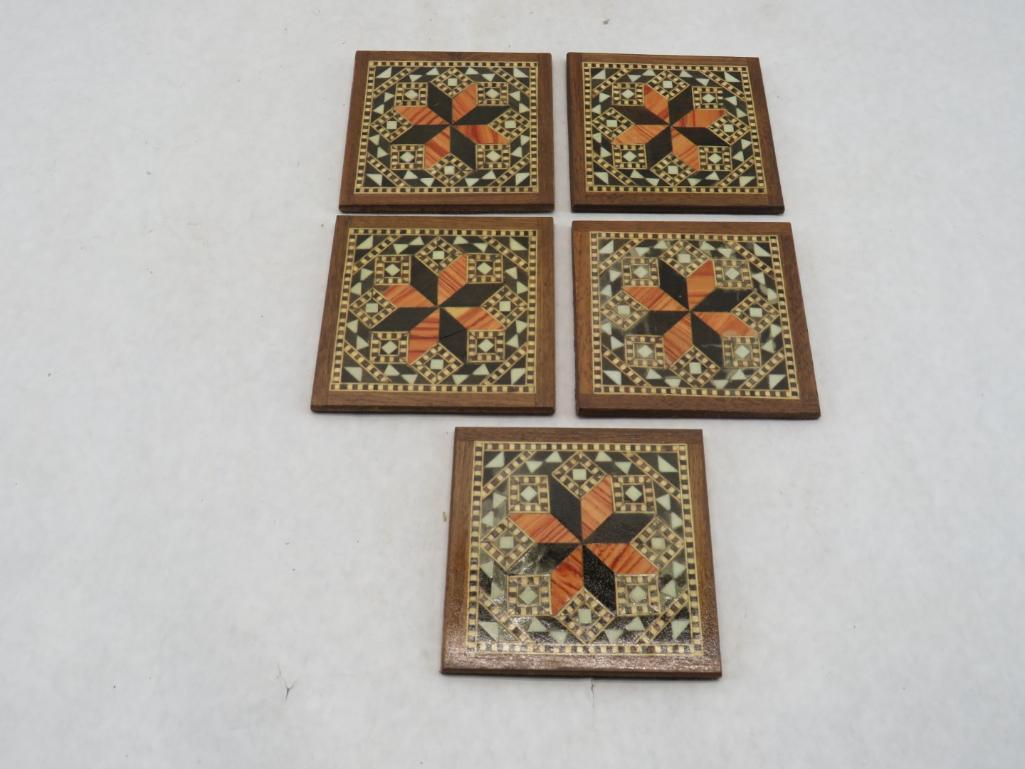 (3) Lebanese Inlaid Boxes & (5) Coasters