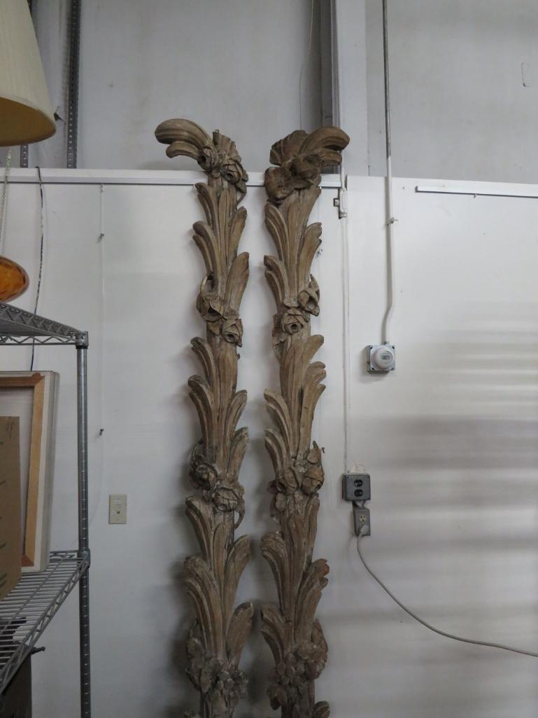 Pair Antique Carved Wood Architectural Ornaments