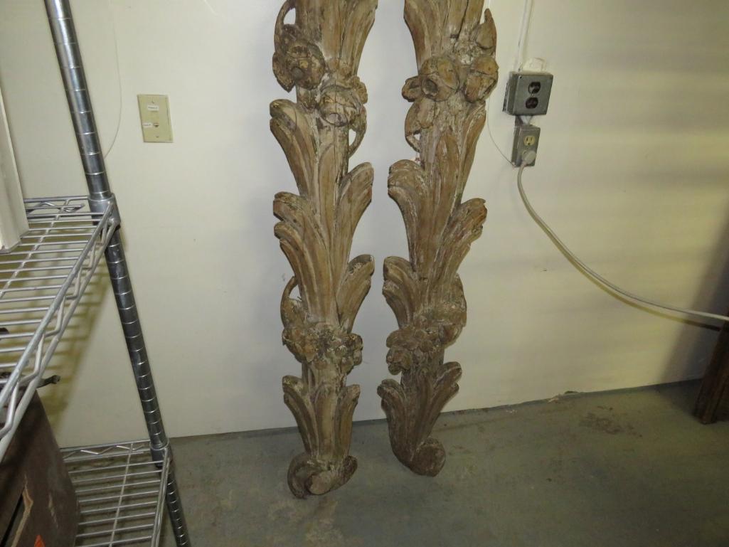 Pair Antique Carved Wood Architectural Ornaments