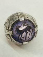 Monumental .800 Silver & Lapis Signet Ring