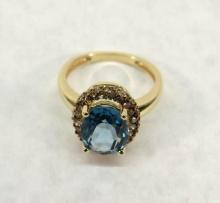 14K Yellow Gold, Diamond & Blue Topaz Ring