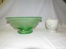 Engraved Depression Glass Footed Compote