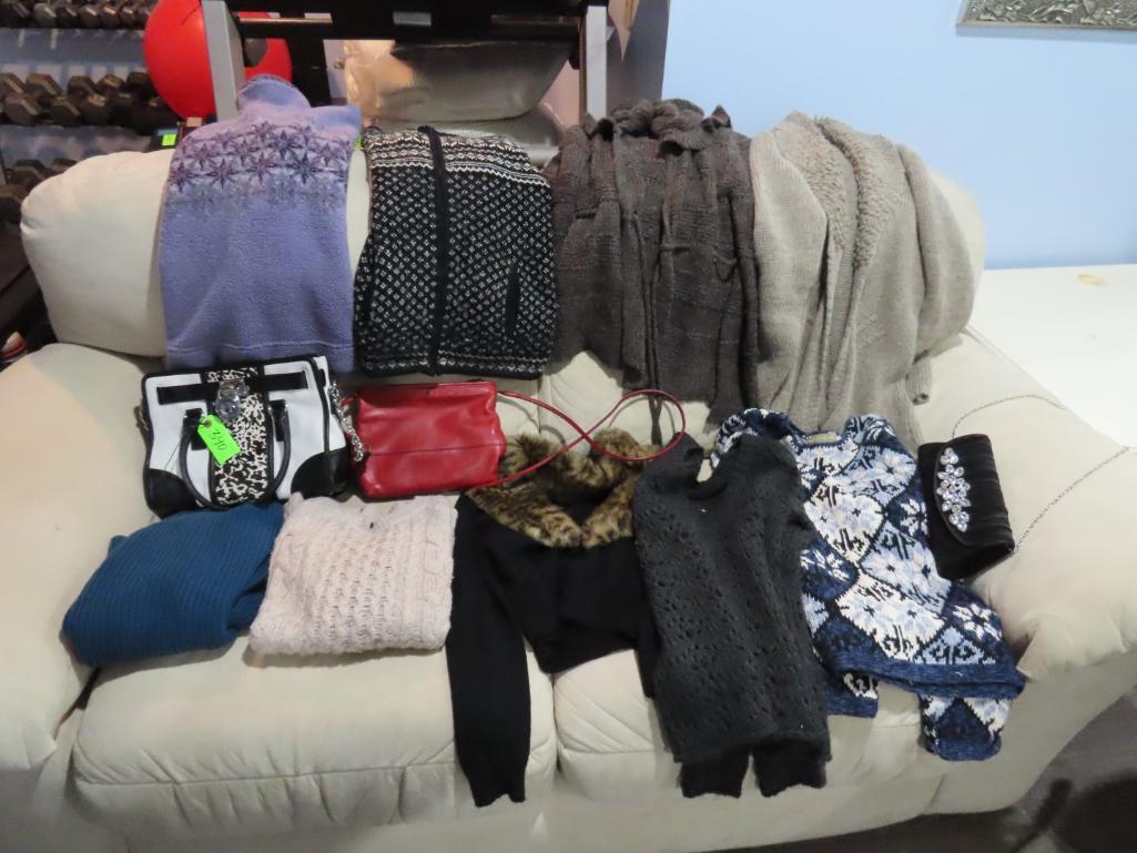 (9) Women's Sweaters & (3) Hand Bags