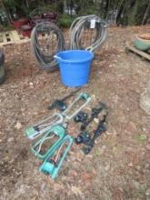 (2) Garden Hoses with Stands & (7) Sprinklers