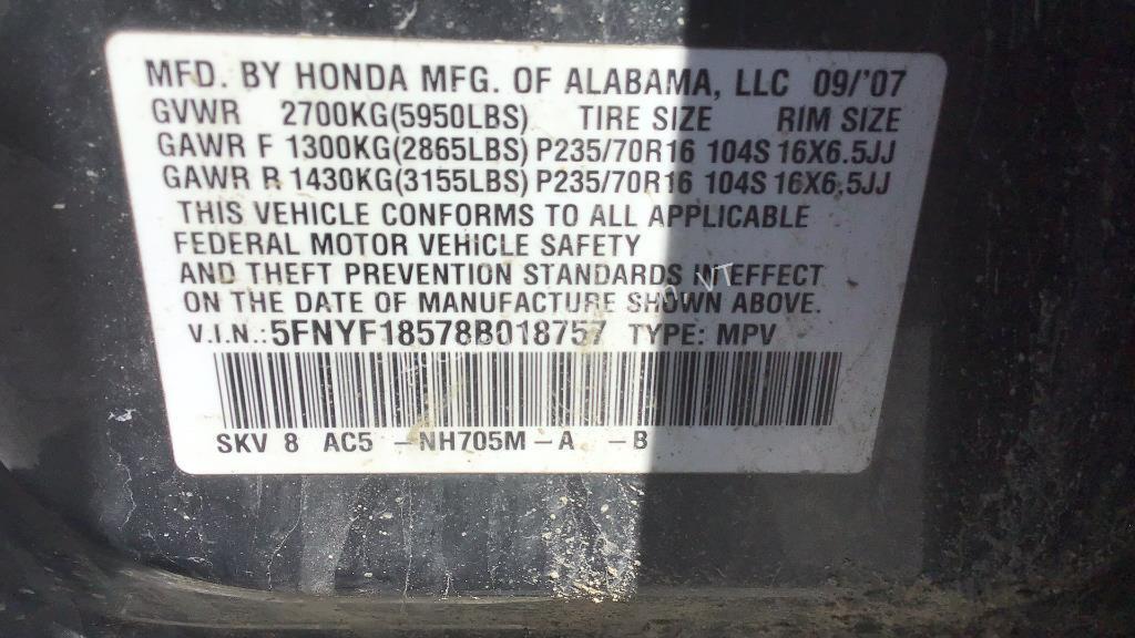 2008 Honda Pilot EX-L V6, 3.5L