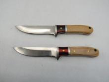 Pair of Fixed Blade Knives with Hand Made Leather Sheaths