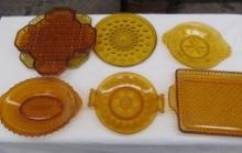 (7) Early American Pattern Glass Bread/Serving Amber Plates