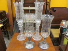 (2) Pairs Candlesticks w/Hurricane Shades