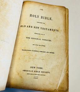 HOLY BIBLE and Old & New Testaments (1850) Old Leather Binding