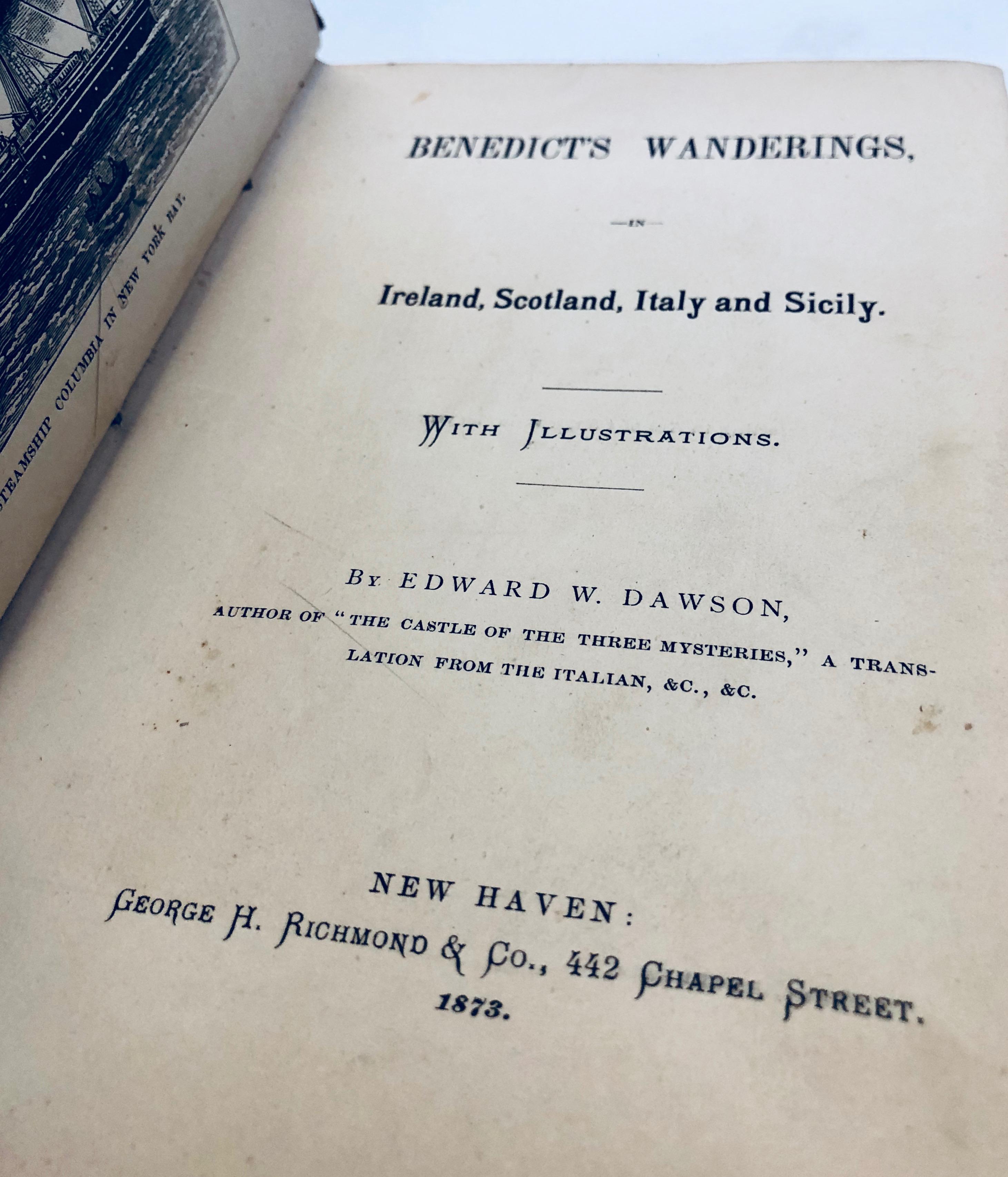 BENEDICT'S WANDERINGS in Ireland, Scotland, Italy & Sicily (1873) TRAVEL
