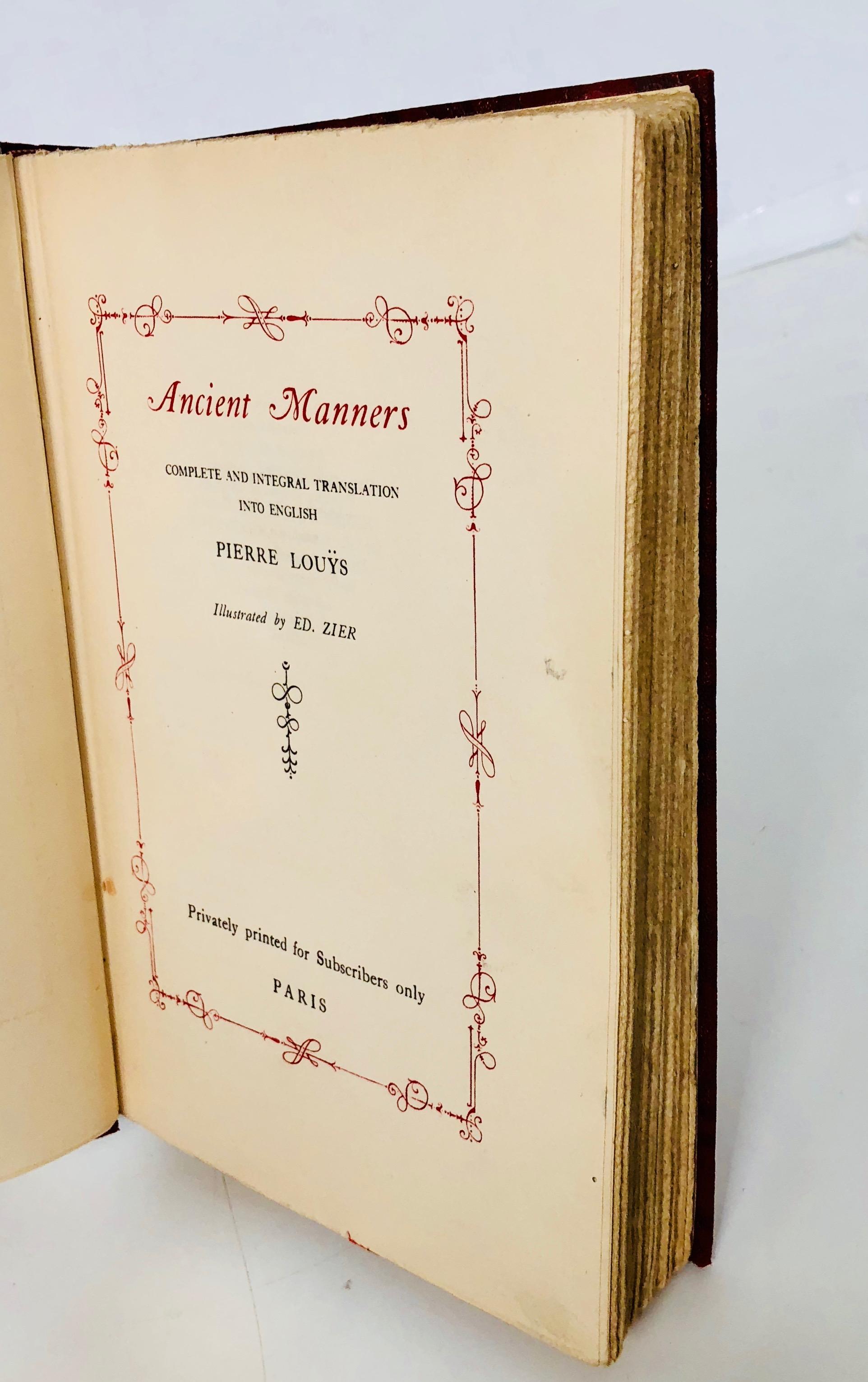 ANCIENT MANNERS by Pierre Louys (c.1920) Privately Printed LIMITED