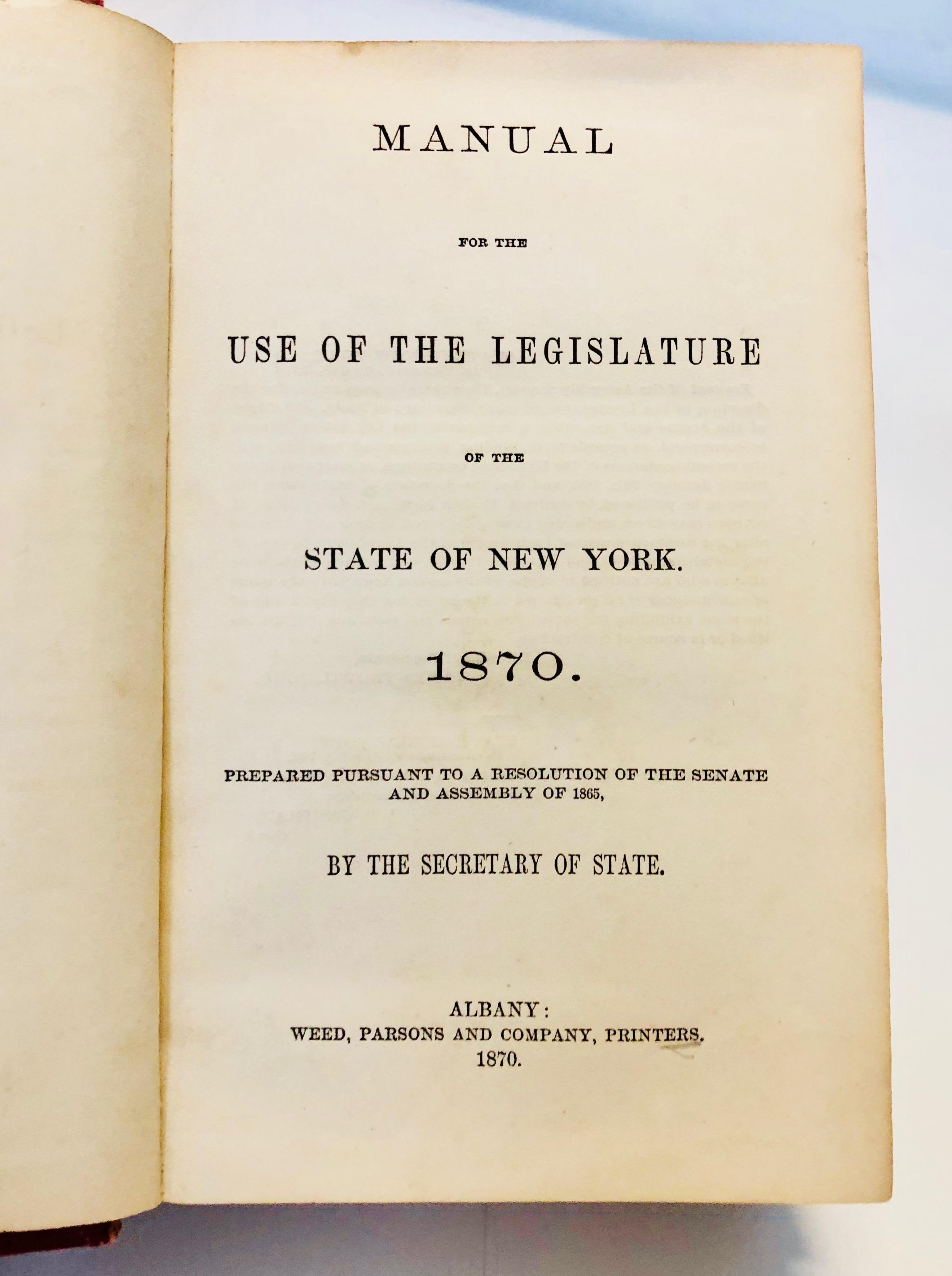 Manual of the Legislature of New York (1870) with FOLD OUTS