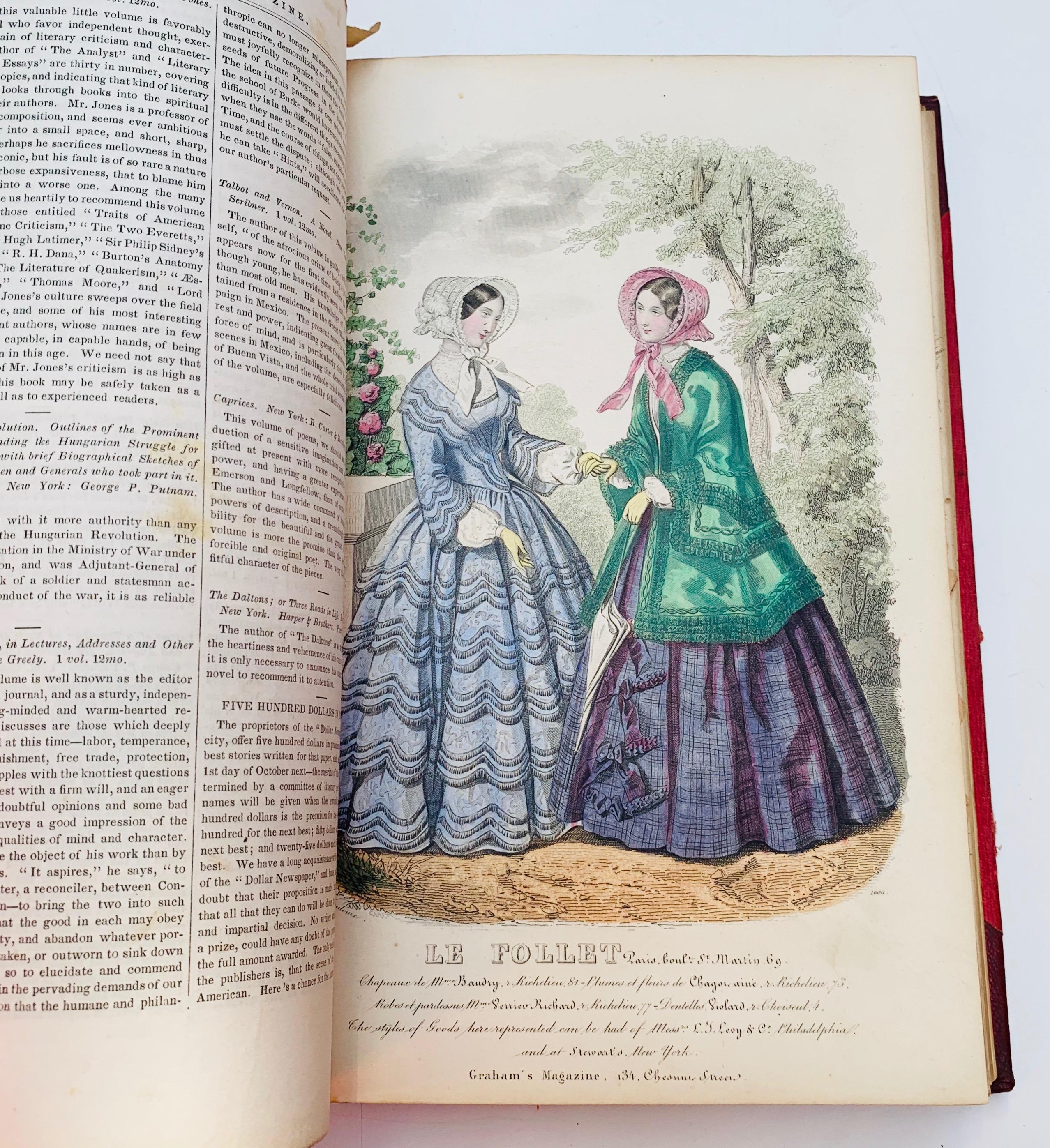 GRAHAM'S MAGAZINE (1850) with Color Fashion Illustrations - VERY NICE